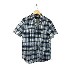 John Varvatos Men’s Collared Plaid Short Sleeve Blue/White Size M
